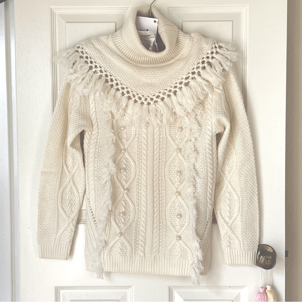 Nwt Blugirl Folies Blumarine Wool Blend Turtleneck Sweater Ivory White 38 (Us 4)